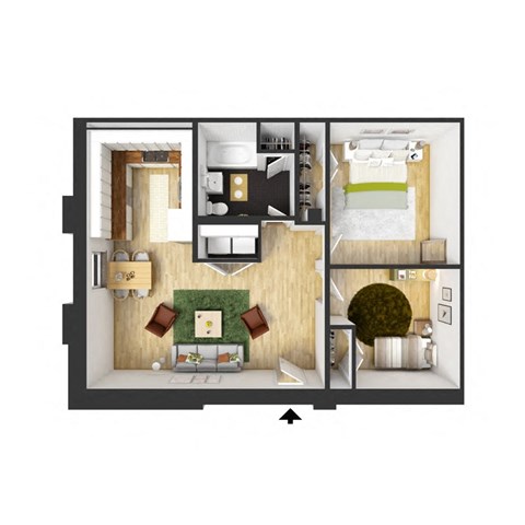 Floor plan for 2 beds, 1 bath, 826 sqft